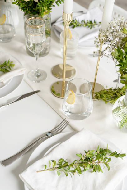 istock The wedding decor. Wedding table decoration with white roses 1396416248