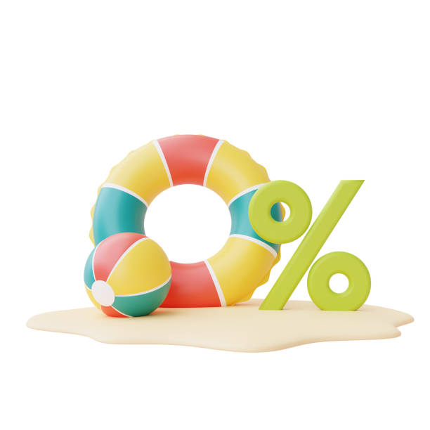 istock summer sale with colorful inflatable ring and beach ball isolate on white background,summer beach elements,3d rendering. 1396416394