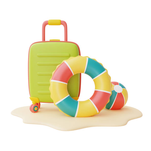 istock summer sale with suitcase and colorful inflatable ring isolate on white background,summer beach elements,3d rendering. 1396417610