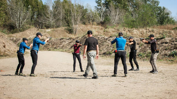 istock Training and exercises for handling and shooting in shooting range 1396417744
