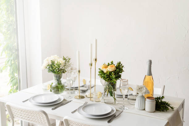 istock The wedding decor. Wedding teble decoration with white roses 1396417934