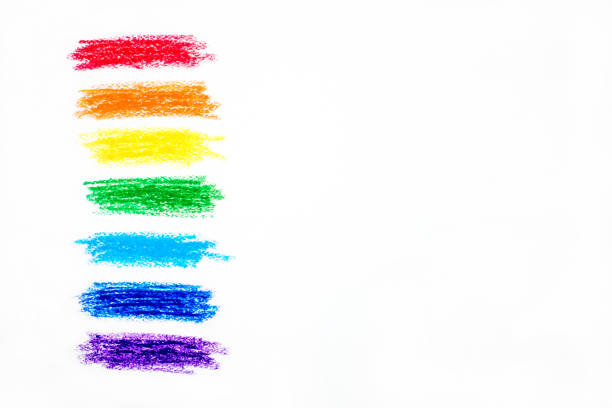 LGBTQ+ rainbow colors in pastel strokes on white textured paper with copyspace