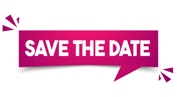 illustrazioni stock, clip art, cartoni animati e icone di tendenza di etichetta colorata con testo salva la data - save the date frase breve