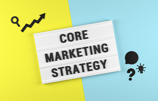 Core Marketing Strategy. LedBox Business Message. Business Terms And Strategy Concept.