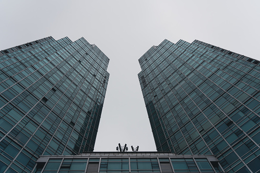 Low Angle Shot of Modern Glass Towers Skyscrapers in Yeouido, Seoul, South Korea
