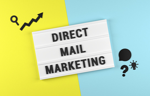 Direct Mail Marketing. LedBox Business Message. Business Terms And Strategy Concept.