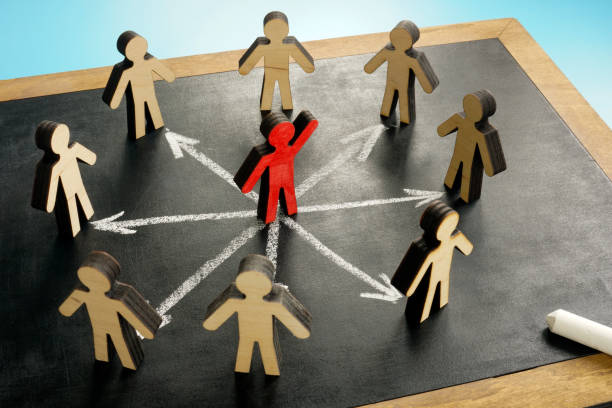 Leadership and delegation. Figures and arrows on the chalkboard. Leadership and delegation concept. Figures and arrows on the chalkboard. responsibility stock pictures, royalty-free photos & images