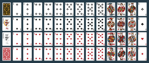 pokerspielkarten, full deck -klassische spielkarten - pokerset mit isolierten karten - cards stock-grafiken, -clipart, -cartoons und -symbole