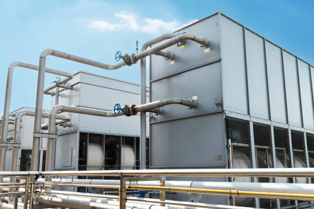 istock Cooling water tower in industry plant 1396423638