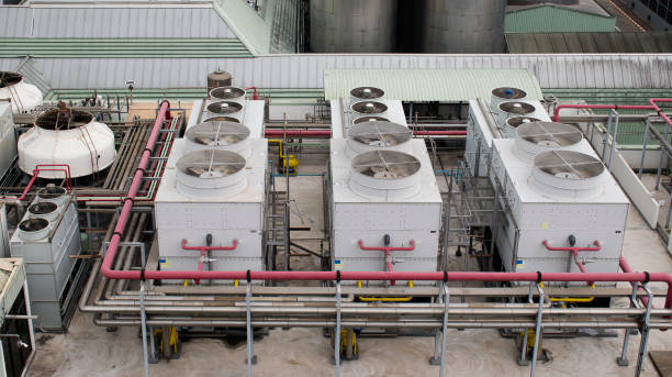 istock Cooling water tower on rooftop industry plant 1396423639