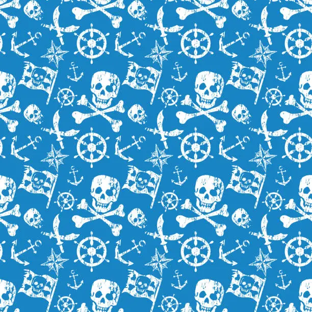 Vector illustration of Blue seamless pattern background of pirate theme