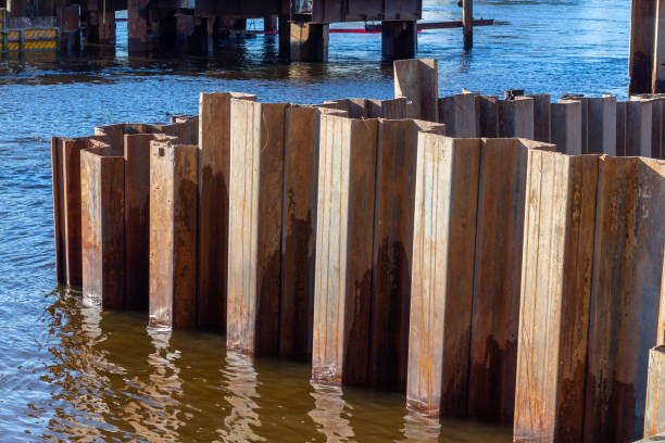 istock Larsen sheet piling in the river 1396434664