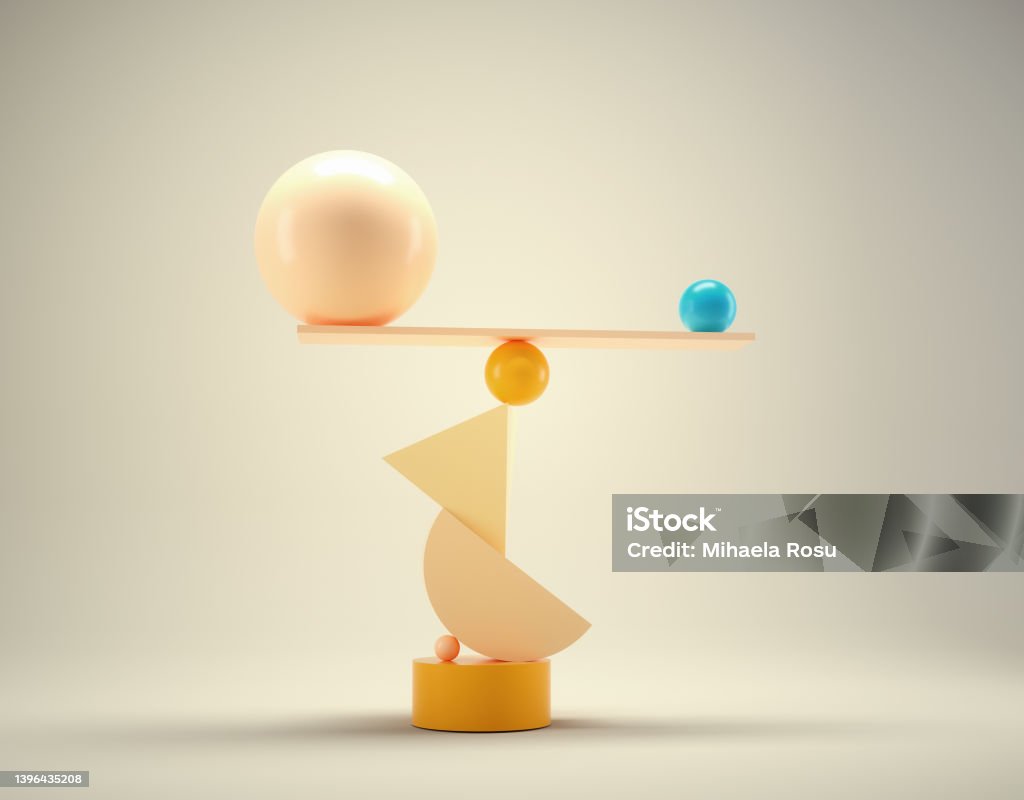 Spheres on abstract balance. Spheres on abstract balance. Flawless and accuration concept. This is a 3d render illustration"n Balance Stock Photo