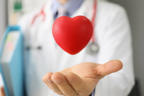 istock Cardiologist throw red plastic heart and catch it in palm, save life through donation or charity activity 1396440524
