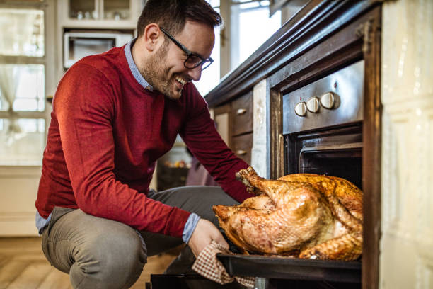 ¡creo que este pavo de acción de gracias está al horno! - turkey roast turkey roasted cooked fotografías e imágenes de stock