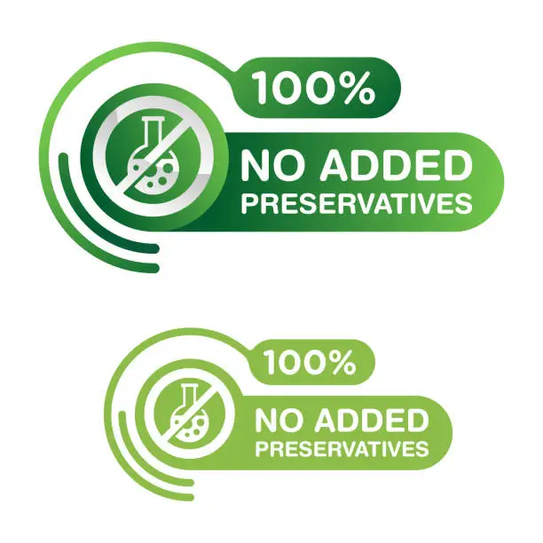 Vector illustration of 100 percent No added preservatives green button