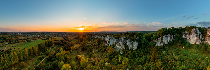 Sunset over Skaly Rzedkowickie Jurassic Highland In Silesia Poland