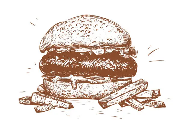 Vector illustration of Burger And Fries Menu Sketch