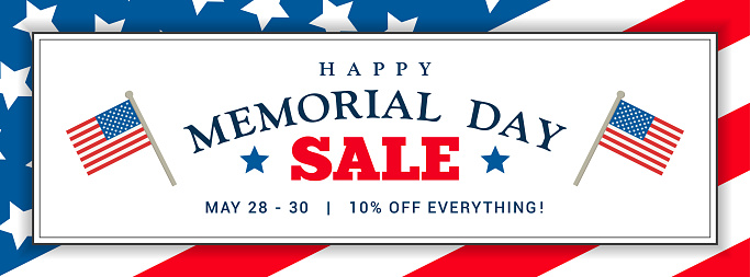 Happy Memorial Day Sale banner on Flag of the United States vector design