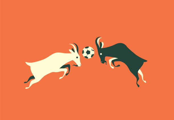 illustrazioni stock, clip art, cartoni animati e icone di tendenza di due capre che dirigono il pallone da calcio - wild goat