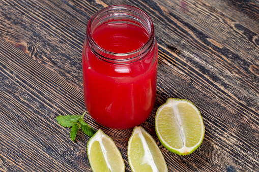 red sweet watermelon juice from ripe watermelon berries, ripe delicious watermelon during meals