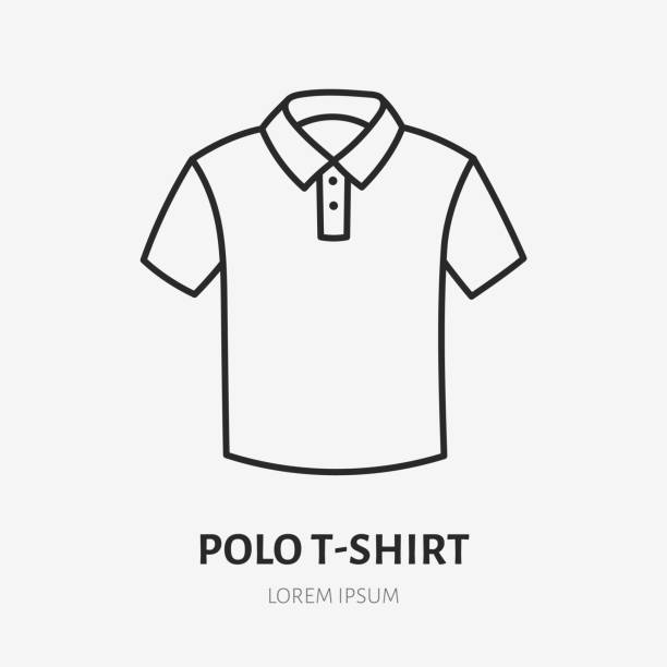 폴로 티셔츠 낙서 라인 아이콘입니다. 스포츠 의류의 벡터 얇은 윤곽선 그림. 캐주얼 의류를위한 블랙 컬러 선형 기호 - polo shirt t shirt shirt drawing stock illustrations