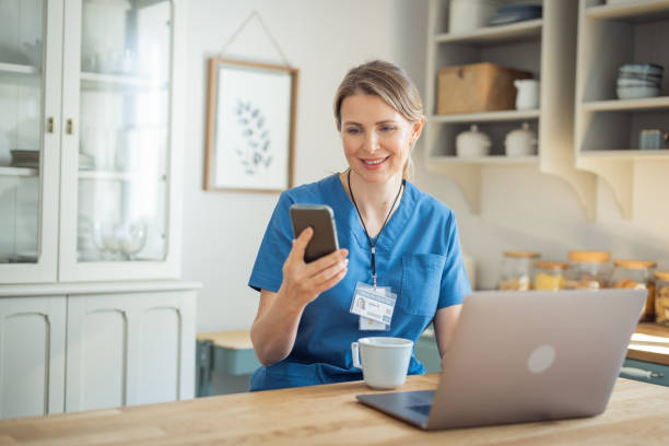 istock Female doctor meeting remotely working from home 1396448636