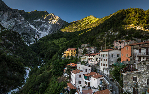Colonnata village and Carrara mountains. Massa-Carrara Tuscany Italy