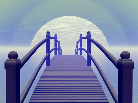 Bridge leading to blue sun - 3D render