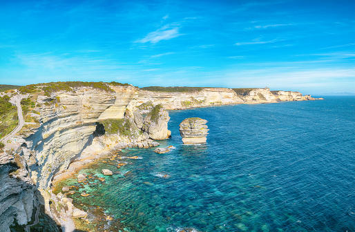 Breathtaking view of cliffs near old town Bonifacio. Popular travel destination of Mediterranean sea and Corsica. Location: Bonifacio, Corsica; France, Europe