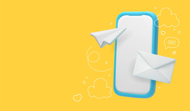 A phone with a letter and a paper airplane. A phone with a letter and a paper airplane. The concept of mobile mail. Vector illustration on a yellow background. cartoon of the mobile phone charger stock illustrations