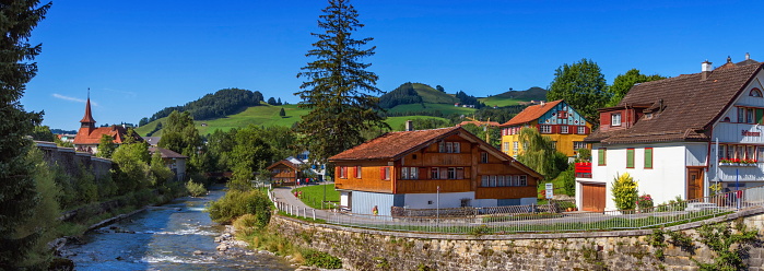 Appenzell landscape and houses by beautiful day, Switzerland