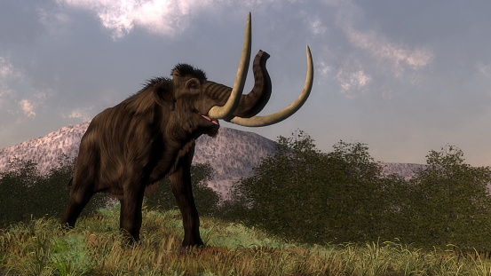 Mammoth walking in the nature by day - 3D render