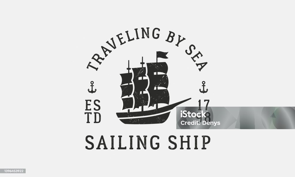 帆船のヴィンテージロゴ帆船のアイコンとグランジのテクスチャを持つ海洋テンプレートのロゴレトロなデザインのポスターラベルバッジポスターベクター