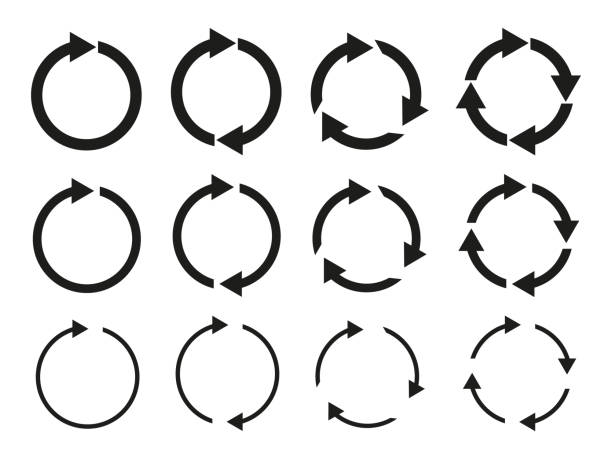 Circular arrows. Round arrow icons. Circle loop for reset, spin, repeat and reload. Set of arrows for rewind, rotate, synchronize and ui. Isolated symbols. Vector Circular arrows. Round arrow icons. Circle loop for reset, spin, repeat and reload. Set of arrows for rewind, rotate, synchronize and ui. Isolated symbols. Vector. synchronize stock illustrations