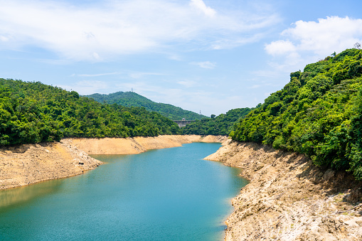 Low water level at Kowloon reservoir in Hong Kong