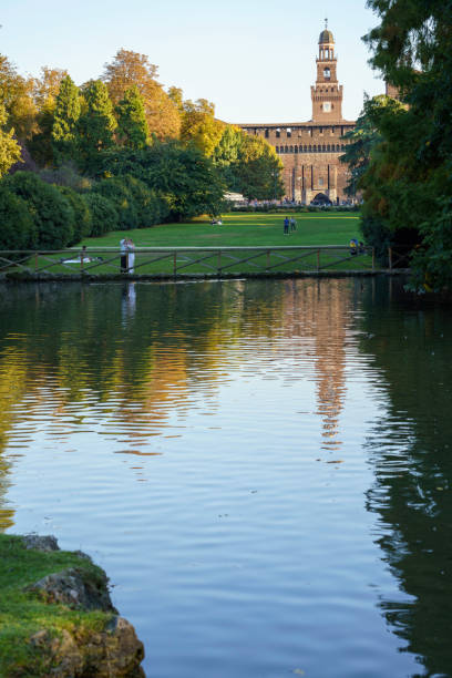 Milan, Italy - October 27, 2021: Milan, Lombardy, Italy: the park known as Parco Sempione in autumn (October)