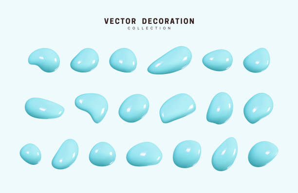 istock Liquid 3d Shapes blue in color. Set isolated liquid elements of turquoise shade. Realistic cream Paint splash fluid. Vector illustration 1396462102