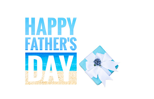 Happy father's day banner with gift box isolate on white background, father's day card