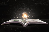 istock Light bulbs glowing with book. The idea of reading books, knowledge and searching for new ideas. 1396463217