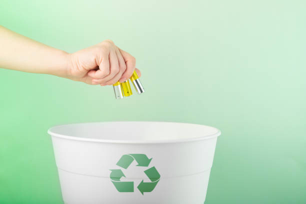 battery recycling,separate waste collection, cosmetics recycling, environmental protection, waste sorting stock photo