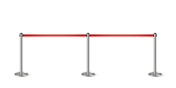металлический колонный барьер с красной веревкой. серебряный роскошный vip-элемент дизайна для выставочного павильона, автосалона, премьер� - split foyer stock illustrations