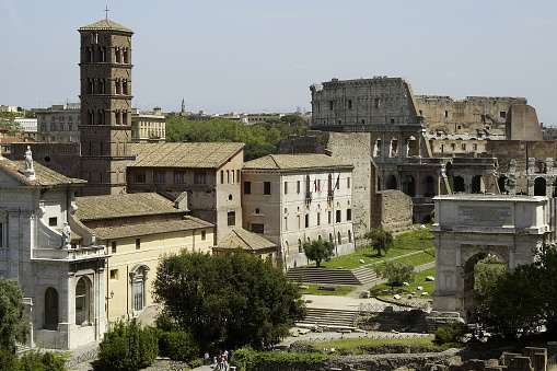 The area of the ancient Imperial Forums consists of the Forum of Trajan, Forum of Caesar, Forum of Nerva.