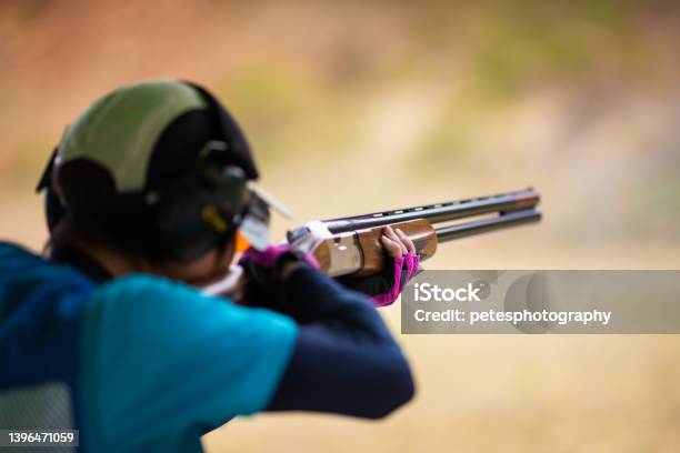 Sport Clay Skeet Shooter Stock Photo - Download Image Now - Target Shooting, Skeet Shooting, Sport