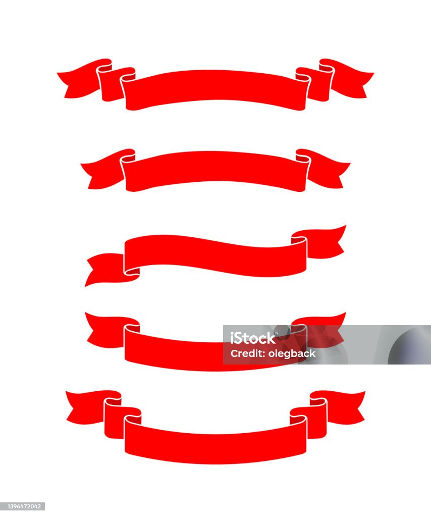 Banner Ribbon Rounded Edge Red Ribbons With Curved Edges Set Decorative Festive Banners Vector ...