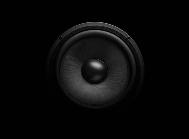 Beautiful powerful sound speaker close-up on a dark background.