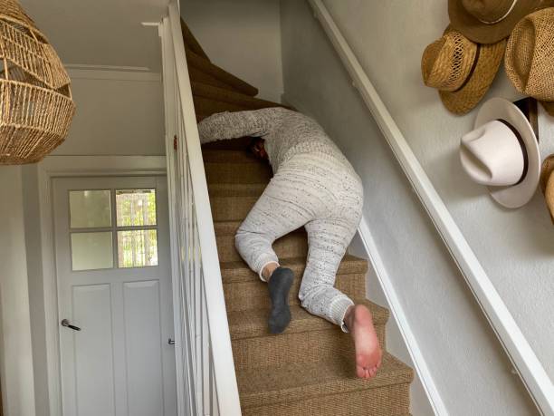 istock Woman crawl on staircase 1396473729