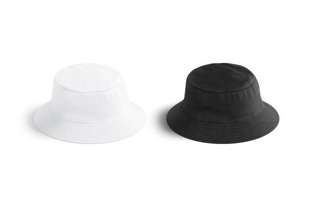 istock Blank black and white bucket hat mockup, front view 1396474826