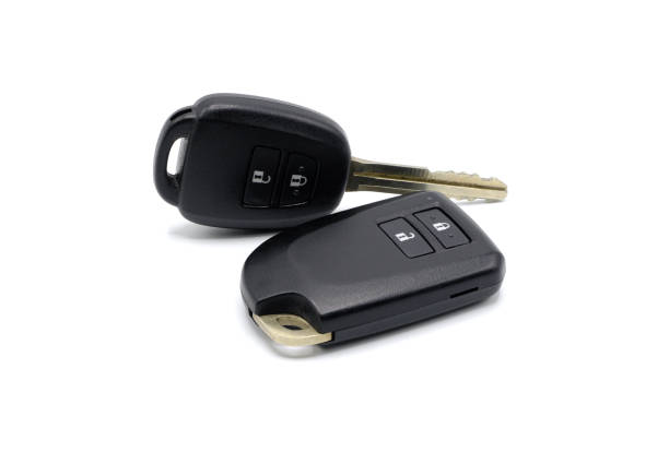 istock Various type of smart car keys with remote control for lock and unlock car isolated on white background. 1396478679