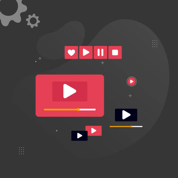 istock Set of Red Media player buttons icons in line style. Set of vector interface icons isolated on white background, for the website and app. 1396478901